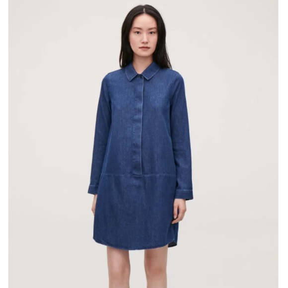 COS A-Line Denim Classic Mini Shirt Dress Size 10 - Picture 1 of 10